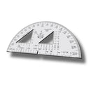 Military map protractor showing multi-scale graduations 1:25k 1:50k 1:10k 1:100k for land navigation